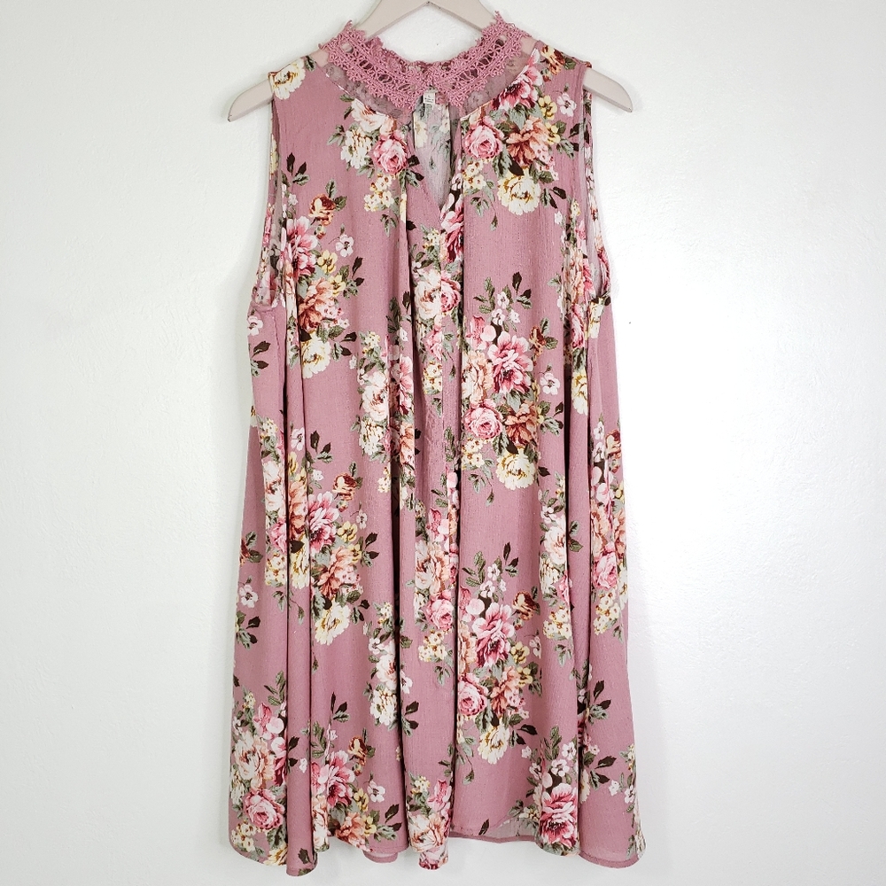 UMGEE Shift Boho Lace Floral Tunic Dress L